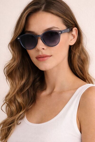 mirvia Women's Round Sunglasses Transparent Blue Smoked Glass Retro Frame Uv4...