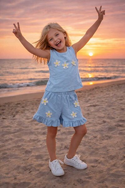 CiciTime Çocuk Modası Kız Çocuk Yazlık Şortlu Croplu Alt Üst Takım