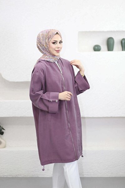 Suede Style 6346 - Comfortable Zippered Pocket Long Tunic with Cuff Detail