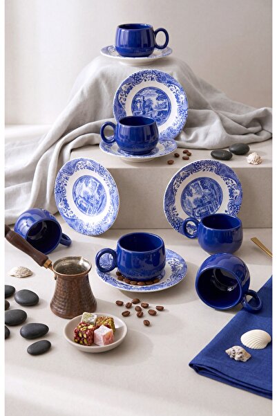 ers erbaşlar Milano Cobalt Blue 12 Parça 6 Kişilik Kahve Fincan Takımı, Finca...