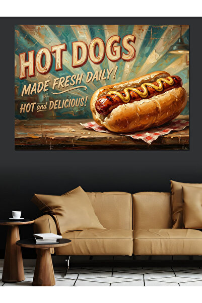 Artmeg Hot Dogs Nostaljik Amerikan Tabelası Dekoratif Kanvas - Mdf Ahşap Tablo