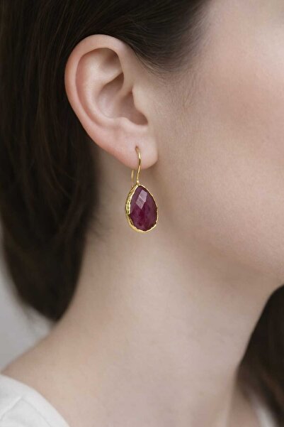 Feyz Tasarım Feyz Stylish & Elegant Ruby Colored Drop Earrings
