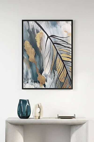 huhuli Επιτραπέζια ζωγραφική με αφηρημένο σχέδιο φύλλων με φυσικό ξύλινο πλαί...