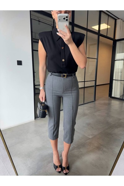 BB Bensu Buyruk Παντελόνι Κάπρι Ανθρακί