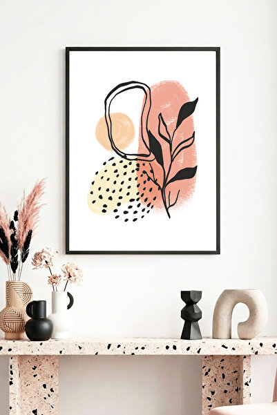 huhuli Πίνακας με αφηρημένο σχέδιο φύλλων σε φυσικό ξύλινο πλαίσιο - Παστέλ α...