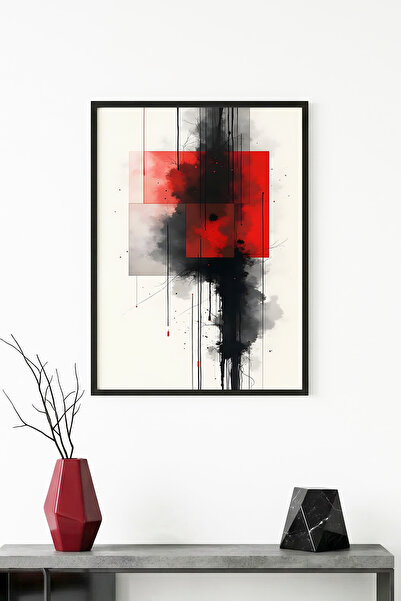 huhuli Πίνακας με αφηρημένα σχέδια με φυσικό ξύλινο πλαίσιο - Κόκκινο-Μαύρο |...