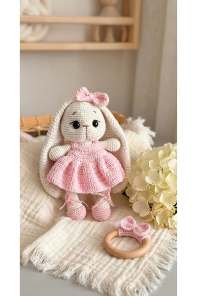 elviano El Örgüsü Amigurumi Elbiseli Tavşan - Organik Uyku Arkadaşı 20 cm