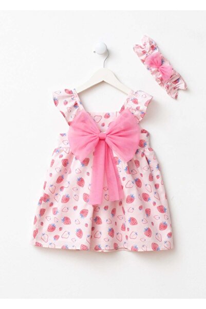 Magu Girl's Cotton Pink Strawberry Patterned Dress and Headband Set - with La...
