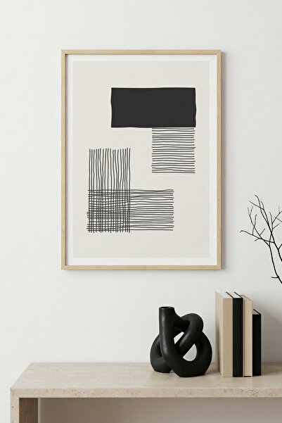 huhuli Tablou cu model minimalist în stil line art, cu ramă din lemn natural ...