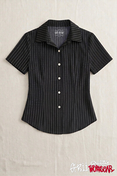 GRİİ WEAR Retro Style Striped Slim Fit Women's Shirt Vintage Look Striped Sty...