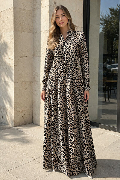 benguen Φόρεμα με σχέδια από βισκόζη Leopard B2590 Leopard