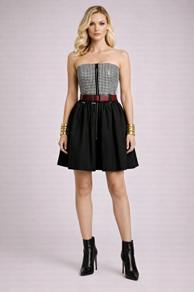 ALYEL NAKER Front Zipper Short Strapless Taffeta Designer Dress