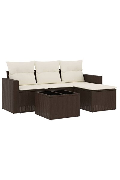 vidaxl Set canapele de grădină cu perne, 5 piese, maro, poliratan