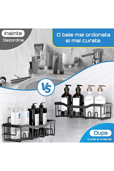 ZenAI Raft de dus tip etajera baie, organizator depozitare set 5 bucati, cu adeziv, fara gauri, Negru