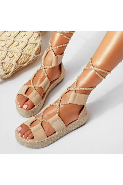 Zaira Sandale cu platforma dama bej din piele ecologica intoarsa Miha #24787