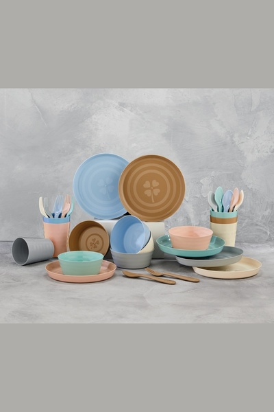 MAKRİ HOME 30 Parça Piknik Seti 6 Kişilik Tabak, Kase, Bardak, Kaşık, Çatal, ...