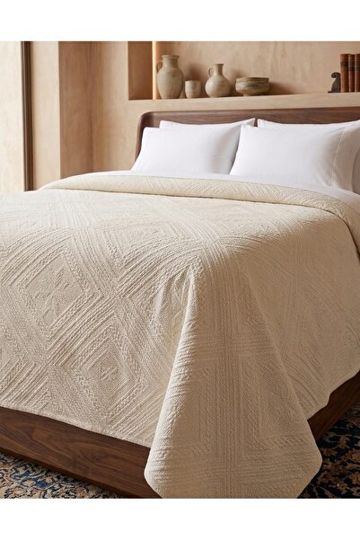 luss collection Natural Çift Kişilik Yatak Örtüsü/Pike Tek Parça-Krem Rengi (...