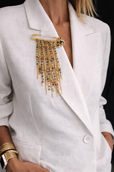 Modex Altın Sarısı Renki Çoklu Zincir Çengelli İğne Broş (5cm)