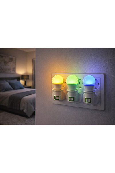kialed Renkli Gece Lambası Priz Tipi LED Lamba Sarı Yeşil Mavi