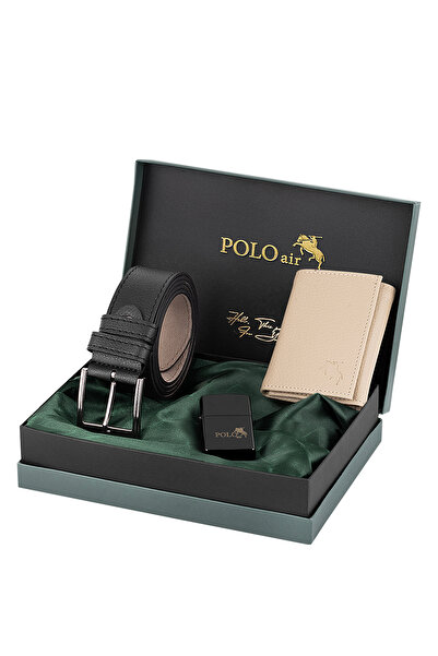 Polo Air Men's Magnetic Wallet Belt Lighter Combination Set Black Mink Color ...