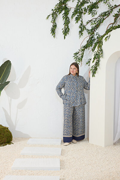 Aker Lacivert Godeli Desenli Bluz