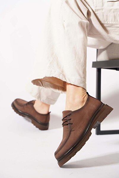 Moda Pie Pantofi de damă din piele naturală cusută și legată Resel, maro nubuc