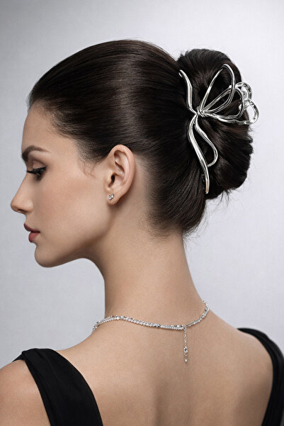 TREND COLLECTİON Κομψό σχέδιο φιόγκου, μεταλλικό κλιπ μαλλιών, ασημί χρώμα, γ...