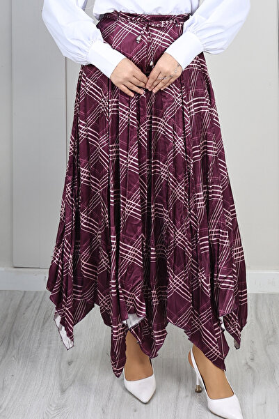 benguen Fustă asimetrică în carouri A60689-1 Mov