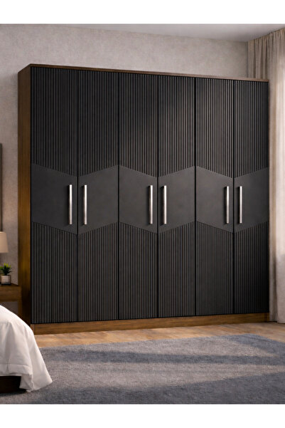 MOBİLİQUE Karbon No.4 Altı Kapaklı 6Raflı Gardırop Çam-Antrasit