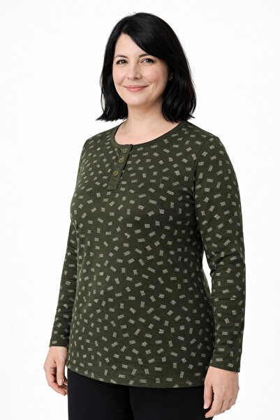 Mutlu City Women's Patterned Round Neck Relaxed Fit Combed Cotton Blouse for ...