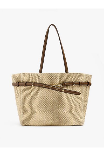 PARFOIS Kadın Hasır Desenli ve Kemer Detaylı Shopper Çanta