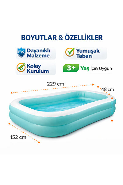 Sayıcı Kids Aile Boy Şişme Havuz Geniş İç Hacim Dayanıklı 229x152x48 cm – Bah...