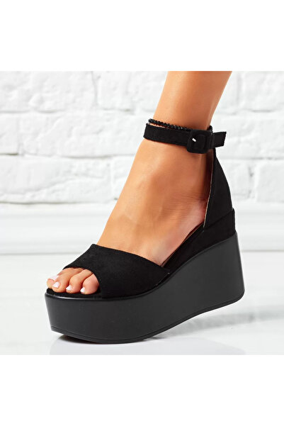 Zaira Sandale cu platforma dama negre din piele ecologica intoarsa Reese #24789