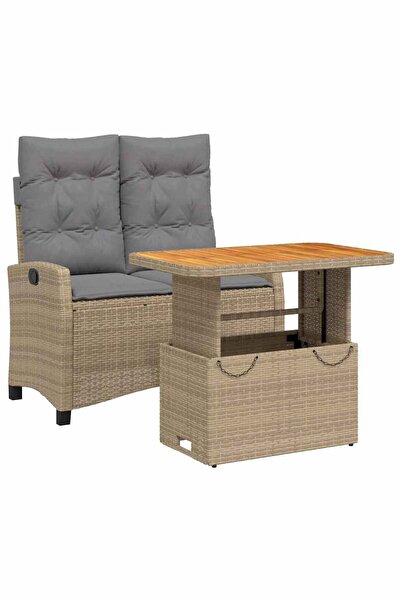 vidaxl Set mobilier de grădină, 2 piese, cu perne, bej, poliratan