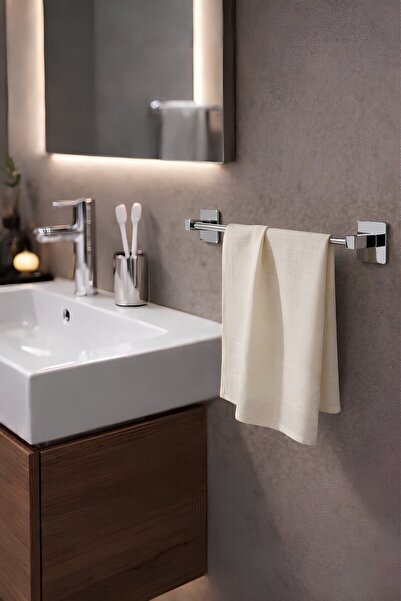 Sas Haus Yapışkanlı Krom Uzun Havluluk Duvar Tipi Delme Gerektirmez Banyo Hav...