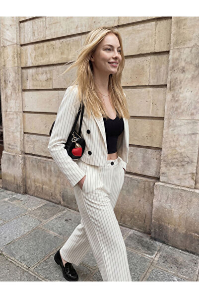 LC Waikiki Double Breasted Roba Collar Striped Women's Blazer Jacket for Styl...