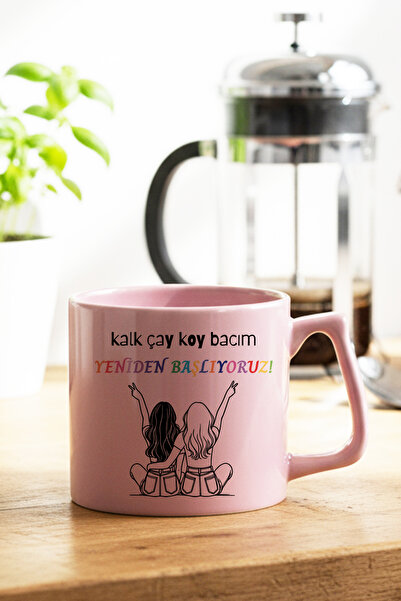 qoeuyl boutique Kalk Çay Koy Bacım Printed Sister Brother Friend Gift Pink Co...