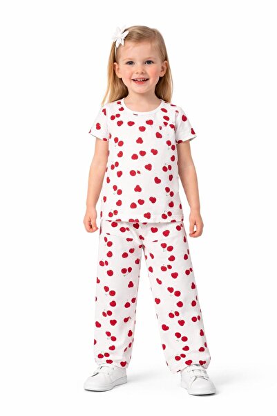 Lumea Kız Çocuk Kiraz Ve Kalp Desenli Yazlık Pijama Takımı