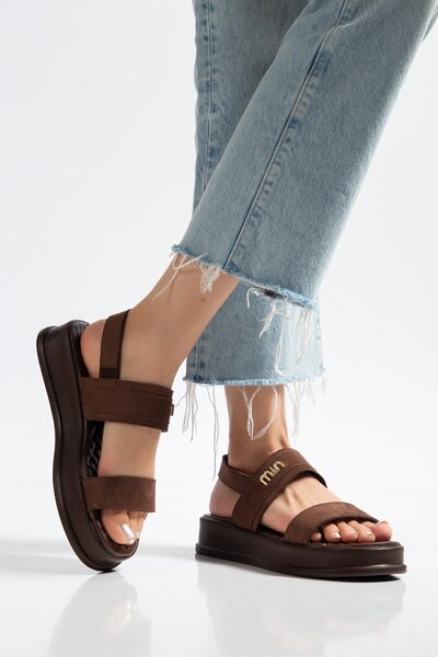 BAHRİNA Women's Brown Suede Buckle Sandals