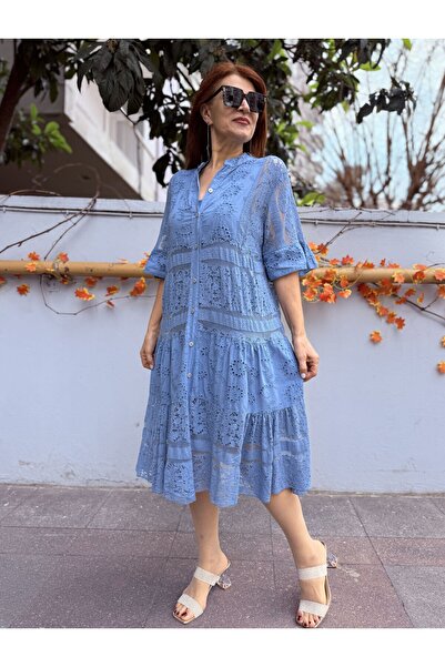 DenizEge Italian Lined Midi Dress Blue