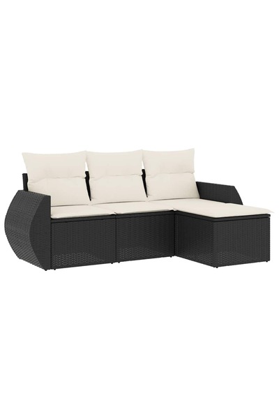 vidaxl Set mobilier de grădină cu perne, 4 piese, negru, poliratan