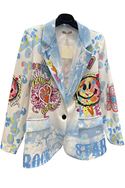 OEM Women's streetwear jacket with colorful Smiley print, S/M
