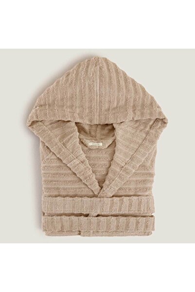 Chakra Waved 100% Cotton Unisex Bathrobe Beige