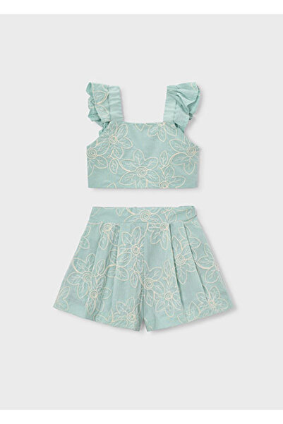 MAYORAL Girl's Bermuda Shorts and Blouse Set Green - 03235