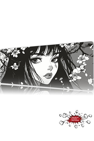 urzuva Mono Sakura Gaming Oyuncu XL Mouse Pad Mousepad 90X40 cm 4MM Dikişli M...