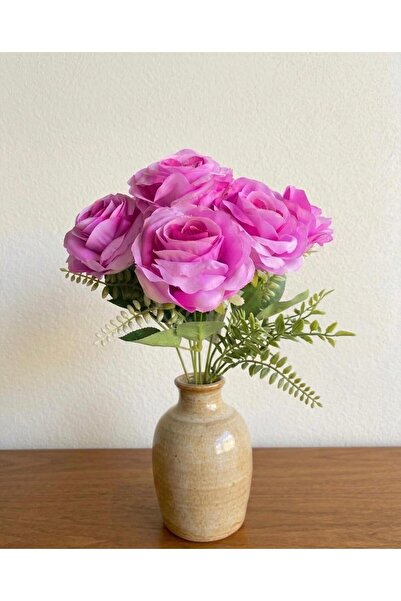YASİMA Artificial 7-Head Boxwood Arrangement with Lilac Layered Roses Home De...