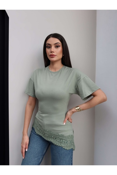 ESRAHELVACI Lace Hem Asymmetrical Tshirt