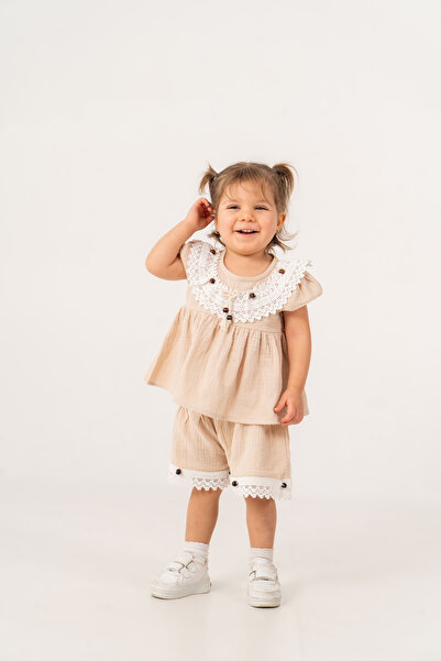 JNF kids Baby Girl Summer Collared Muslin Set with Lacing