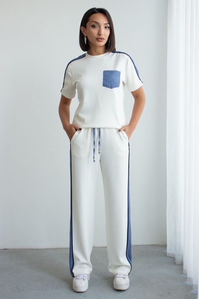 Ded COLLECTION Set modal pentru femei, cu mâneci scurte, aspect denim, cu det...