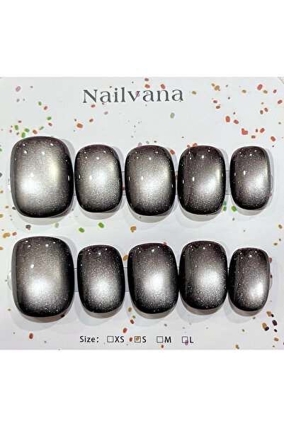 Nailvana Μικρά Χειροποίητα Ασημί Νύχια Ψεύτικα Εφαρμοζόμενα με Εφέ Μάτι Γάτας...